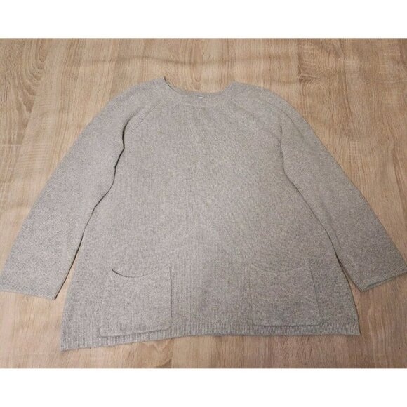 J Jill Pullover Sweater Size M Gray With Orange Speckles Pockets - Picture 1 of 7